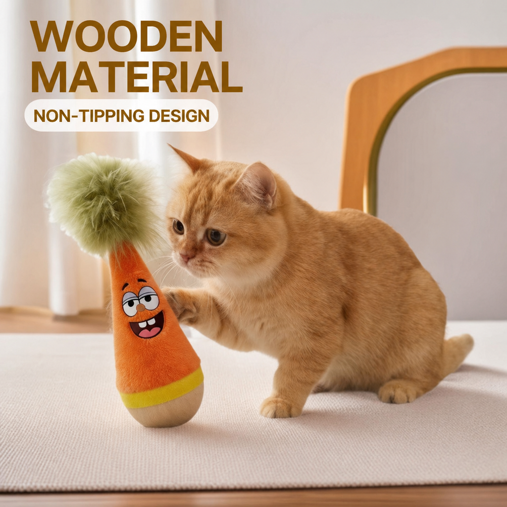 Wooden Cat Feather Teaser Wand – Interactive Boredom-Relief Toy for Kittens