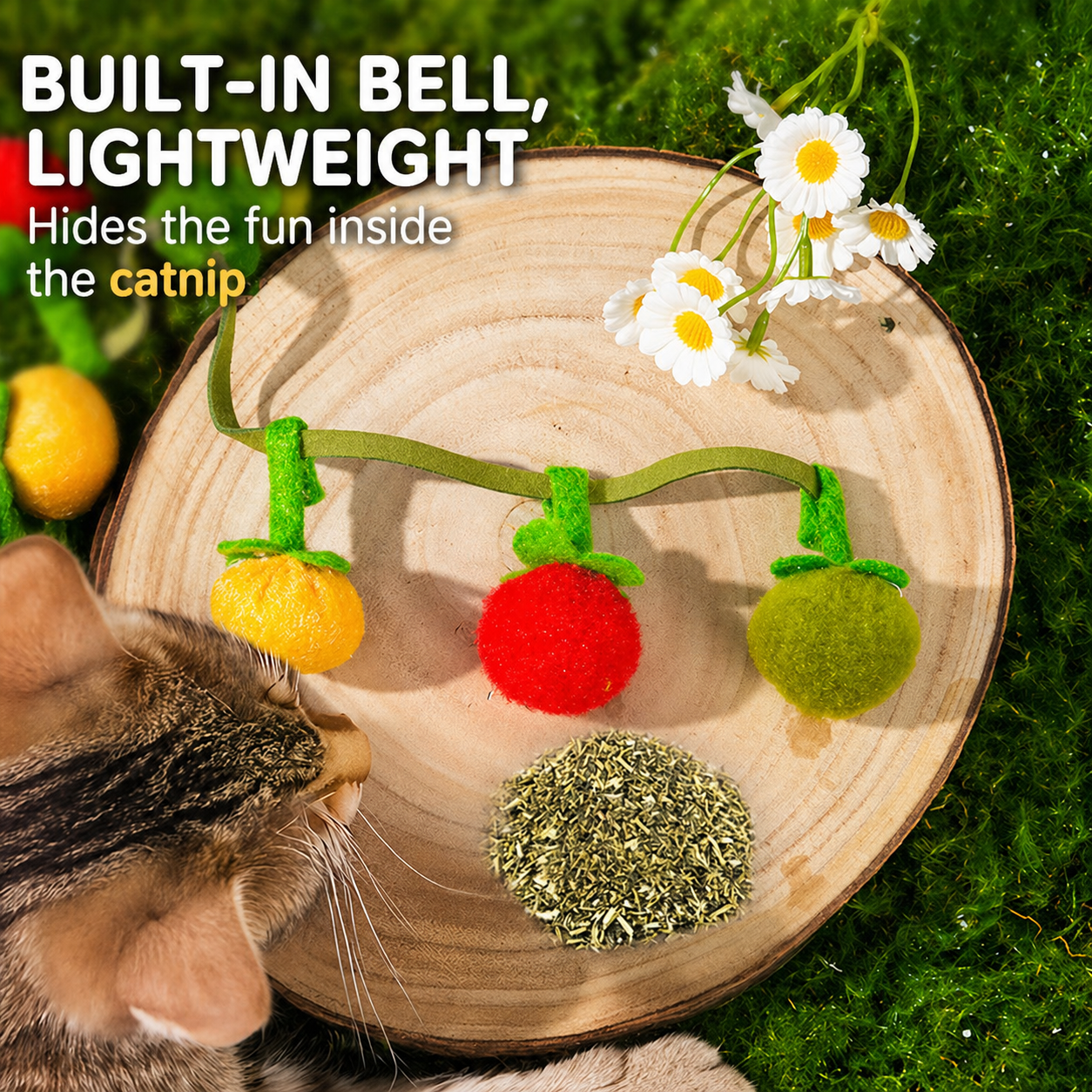 Persimmon Bell Cat Teaser Wand – Interactive Catnip Toy with Fruit Charms & Jingle Bell